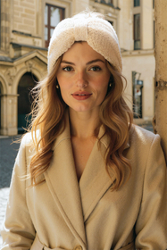 Vivisence Women Winter Headband Soft Knit With Twist Front Cozy Warmth, Beige