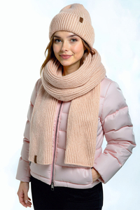 Vivisence Femme Ensemble Bonnet Echarpe Hiver Laine Merinos Douce Chaleur, beige