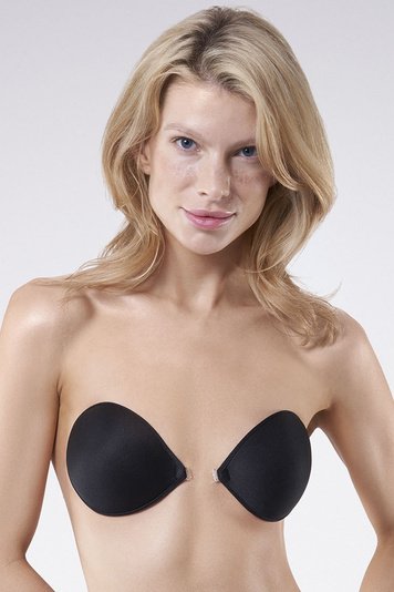 Julimex BS-02 self-adhesive backless clear back silicone strapless push up - made in EU, black