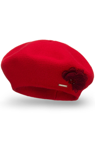 Vivisence Women's Beret With Floral Applique Ideal For Winter Days 7036, red