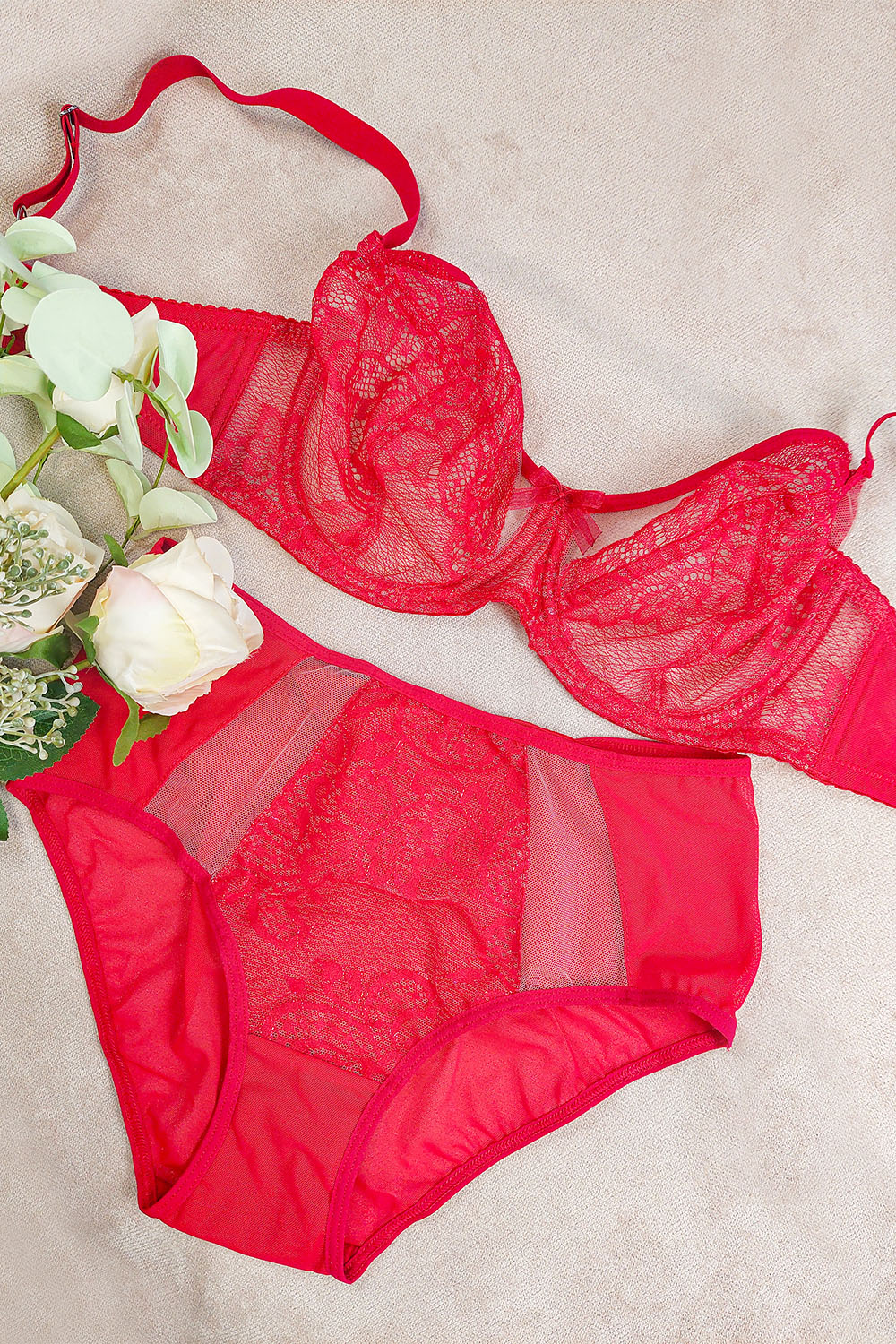 Vivisence Cullote Slip Classique Taille Haute En Microfibre Et Dentelle Confortable Élégant Avec Inserts Délicats Parfait Pour Un Ensemble Et Raffiné 1004W, rouge
