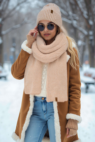 Vivisence Damen Mütze Schal Set Mit Merinowolle Für Wärme Und Stil Täglich, Beige
