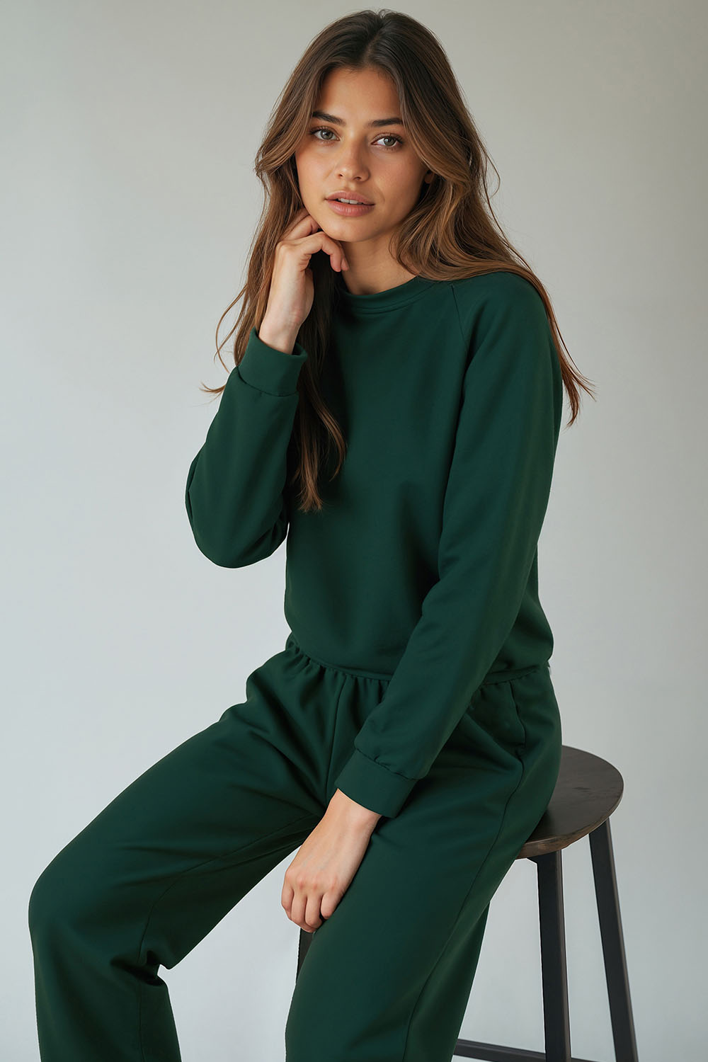 Vivisence Loungewear Damen Trainingsanzug Set Lockerer Schnitt Rundhals Freizeitanzug Mit Taschen 9205, 
