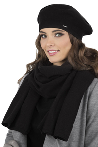 Vivisence Béret Et Écharpe Femme Pour L'automne et L'hiver En Laine Et Acrylique Ensemble Chic Pour L'Hiver Accessoire Mode Durable Pour Cadeau Parfait Confort Et Élégance 7005Kmpl, noir