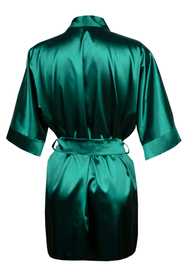Vivisence Women's Satin Robe with 3/4 Sleeves Tie Waist Short Kimono Style Elegant Polyester Nightwear, Green