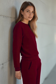 Vivisence Sweatshirt Damen Mit Rundhalsausschnitt Aus Baumwolle Langer Ärmel Bequemer Schnitt 9004, weinrot