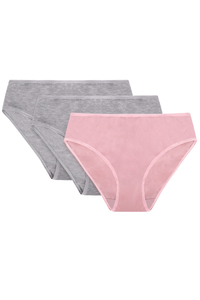 Vivisence Culotte Classique Slip pour Femme Lot de 3 Figi 4016, bande grise : gris/gris/ bande rose : rose