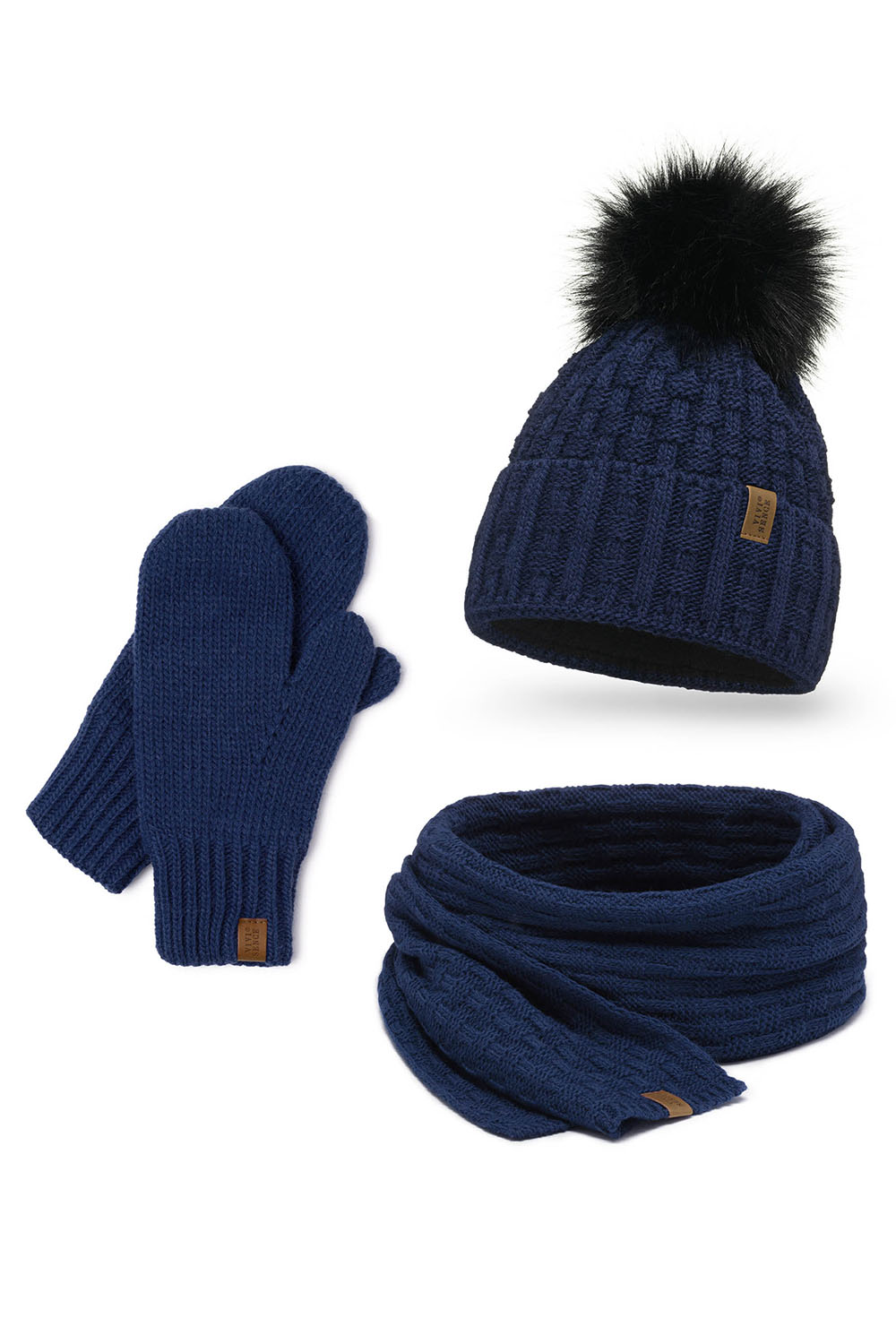 Vivisence Damen Winter Set Mütze Schal Fäustlinge Fleecefutter Gegen Kälte, marineblau