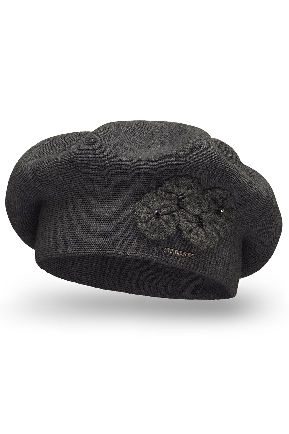 Vivisence Béret Élégant Avec Fleur Pour Femme Chaud Accessoire Automne Hiver 7006, gris foncé