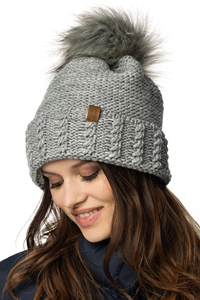 Vivisence Women's Pom Pom Hat Fleece Lined Perfect Fit Extra Warm, light grey