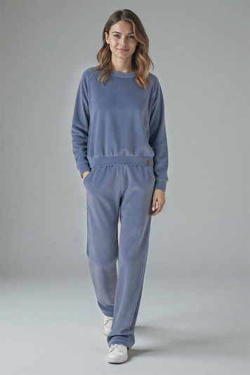 Vivisence Women's Velour Tracksuit Set Two Piece Loungewear Outfit With Classic Sweatshirt And Wide Leg Trousers Soft Cotton With Pockets And Elastic Waistband, 