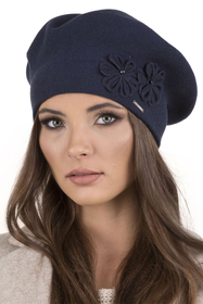Vivisence Elegant Women's Winter Set Beret And Scarf With Classic Design And Floral Decoration Made Of Warm And Soft Fabric With Wool Blend Ideal For Cold Winter Days, Dark Blue