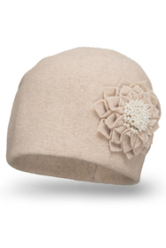 Vivisence Damen Mütze Wolle Blumenapplikation Falten Antistatisch Elegant 7052, beige