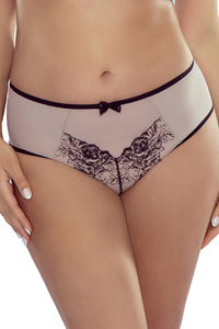 Vivisence Culotte Slip Élégante Femme Avec Coupe Couvrante Taille Classique Ornée De Broderie Sur Tulle Et Passepoil Noir Présentée Dans Un Coffret Cadeau 1072, beige-noir
