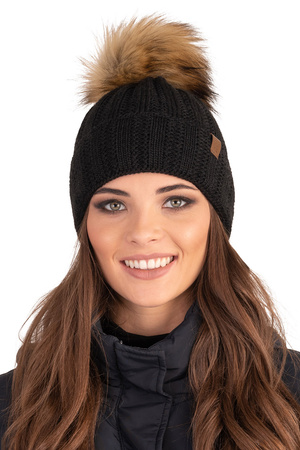 Vivisence Stylish And Elegant Women Winter Hat Soft Fleece Lined Pom-Pom Wind And Cold Protection For Ladies Perfect For Cold Winter And Autumn Everyday Wear, black
