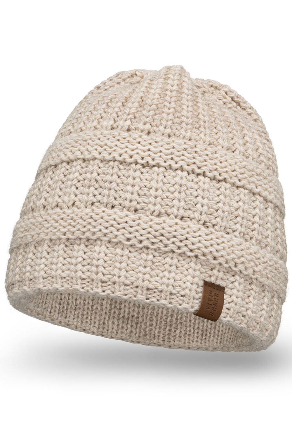 Vivisence Damen Mütze Zopfschlaufe Gefüttert Flauschig Gummibund Winter 7075, beige