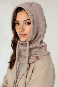 Vivisence Damen Kapuzenmütze Baumwolle Mit Kordelzug Wärmt Kopf Und Hals, Beige