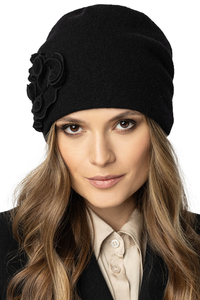 Vivisence Bonnet Femme Élégant En Laine Vierge Brodé Main Pour L’Hiver 7076, noir