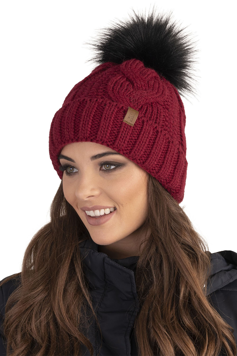Vivisence Damen Winter Set Bommelmütze Loop Schal Handschuhe Warm Elegant, weinrot