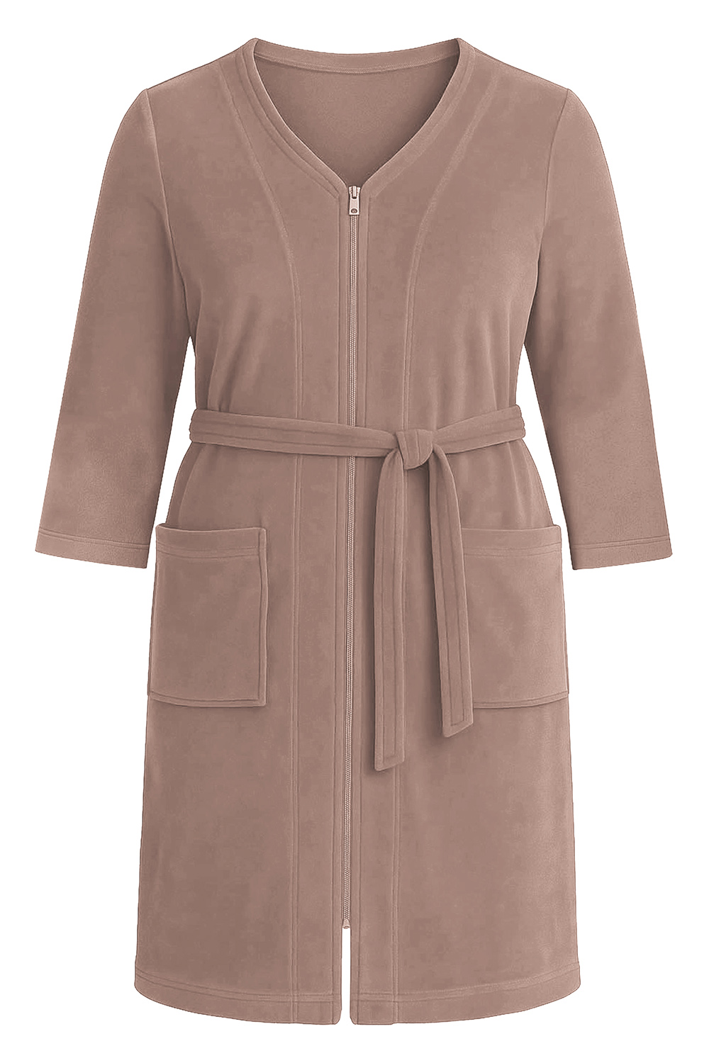 Vivisence Femme Robe de Chambre Coton Fermeture Éclair Confort à la Maison 5011, beige