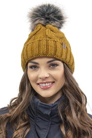 Vivisence Winter Hat With Pom Pom For Women Warm Ideal For Cold Days 7014, dark yellow