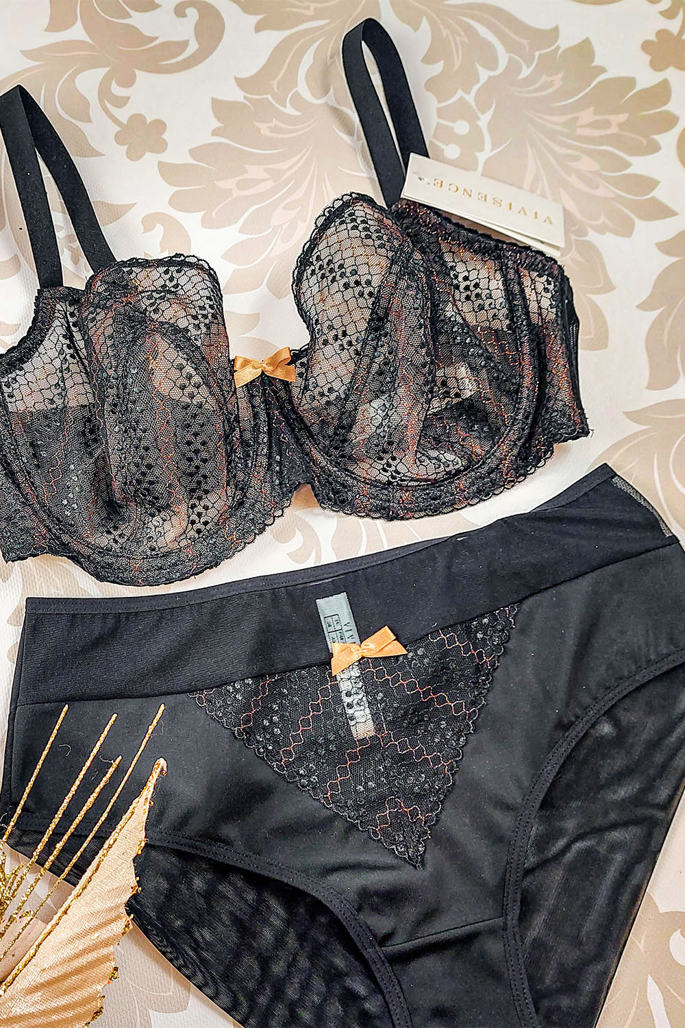 Vivisence Dame Slip Spitze Tüll Klassisch Hoher Bund Unterhose 1053W, schwarz