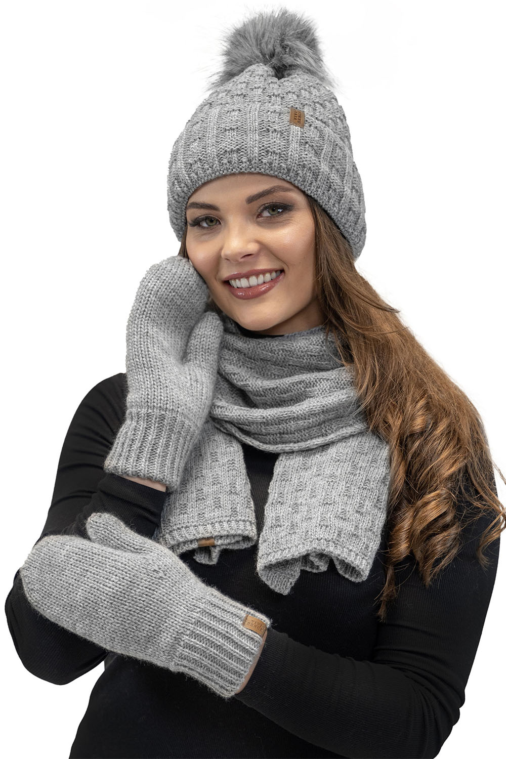 Vivisence Bonnet Femme Avec Pompon Doublé En Polaire Tricoté Pour L’Hiver 7015, gris clair