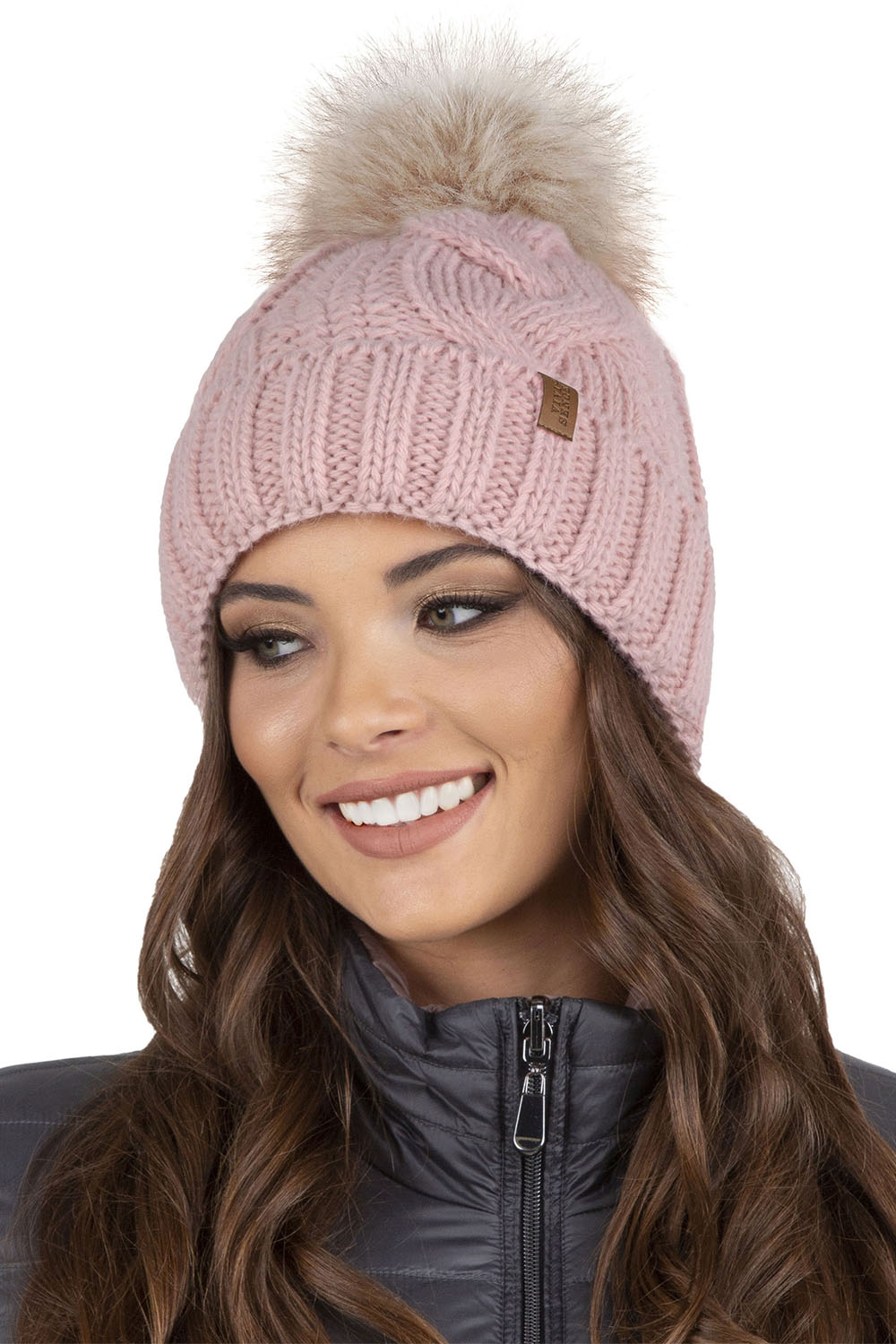 Vivisence Winter Hat With Pom Pom For Women Warm Ideal For Cold Days 7014, light pink
