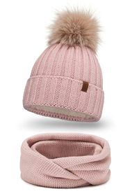 Vivisence Elegant Women’s Winter Hat and Snood Scarf Set with Pom-Pom Made from Warm Thick Yarn Anti-Static Cozy Fleece Lining Versatile Scarf Perfect for Cold Weather, Pink