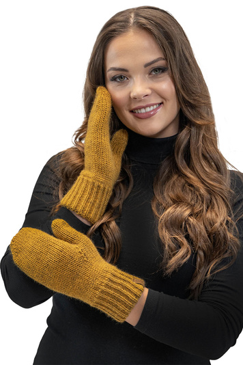 Vivisence Stylish Women's Mittens Made Of Warm And Soft Yarn With Elegant Ribbed Cuff Design Ideal For Stylish Outfits Perfect Gloves For Cold Winter And Autumn Weather, Dark Yellow