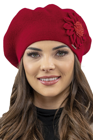 Vivisence Women's Winter Beret Classic Style And Floral Decoration Made From Warm And Soft Woolen Fabric Perfect Fit Ideal For Cold Winter And Autumn Days, Red