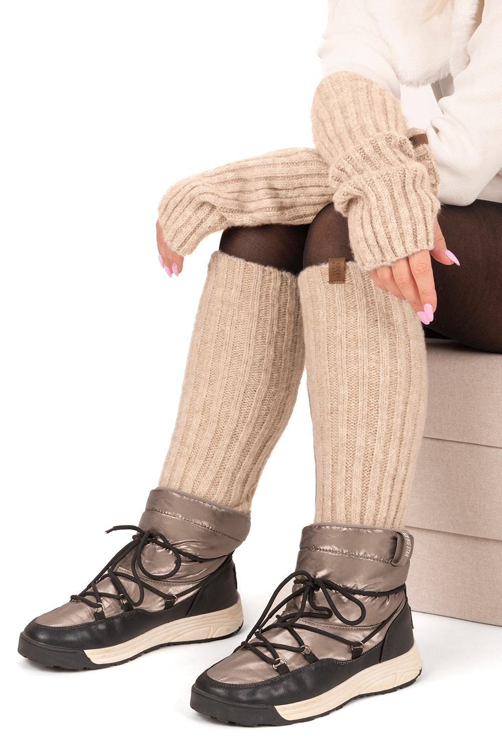 Vivisence Women Winter Gloves Soft Stretch Knit For Warmth And Comfort, Beige