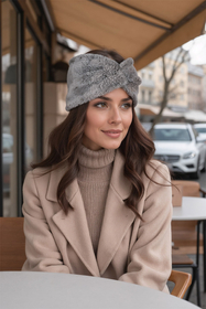 Vivisence Femme Bandeau Maille Duveteuse avec Torsade Confort et Chaleur, gris clair