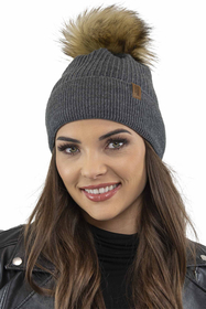 Vivisence Damen Bommelmütze Winter Wintermütze Bommel Herbst Warmem 7042, dunkelgrau