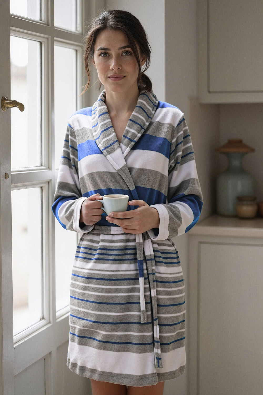 Vivisence Women's Dressing Gown Cotton Side Pockets Perfect For Loungewear 5030, 