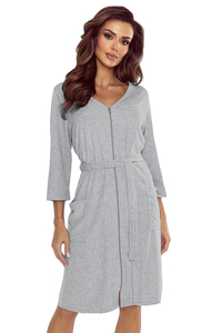 Vivisence Dressing Gown Cotton Zipper and Belt Pockets Home Comfort 5011, grey