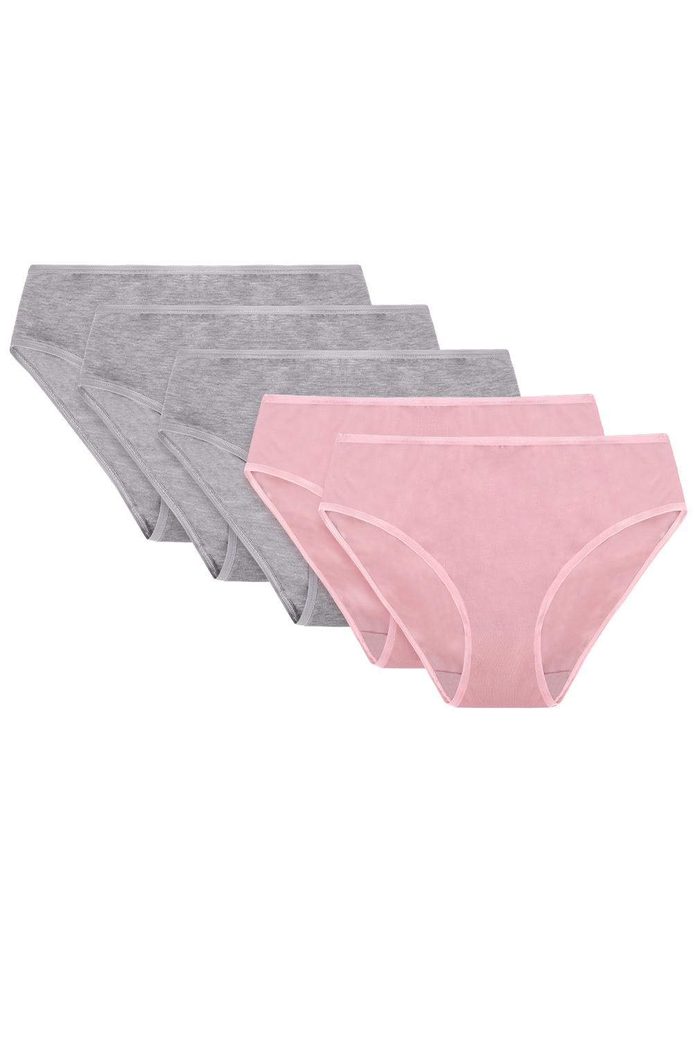 Vivisence Culotte Classique Slip pour Femme Lot de 5 Figi 4016, bande gris : gris/gris/gris/ bande rose : rose/rose