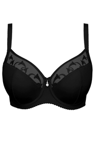 Vivisence Women's Demi Padded Bra Embroidered Mesh Microfibre Underwired Side Boning Adjustable Straps, black