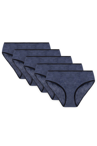 Vivisence Culotte Classique Slip pour Femme Lot de 5 Figi 4016, bande noire : bleu foncé