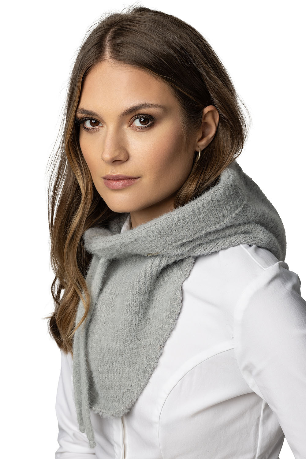 Vivisence Damen Schal Warm Winter Schalmütze Kapuzen Balaclava Garn 7097, hellgrau