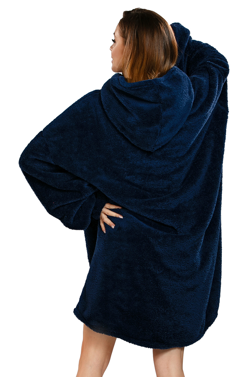 Vivisence Damen Deckenpullover Kapuze Langarm Warm Flauschig One Size 5028, dunkelblau