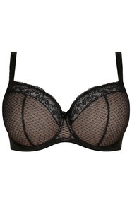 Vivisence Semi-Padded Bra Floral Lace Upper Cups Smooth Foam Bottom Cups Adjustable Wide Straps Supportive Wires Perfect for Gift Elegant Packaging, Black