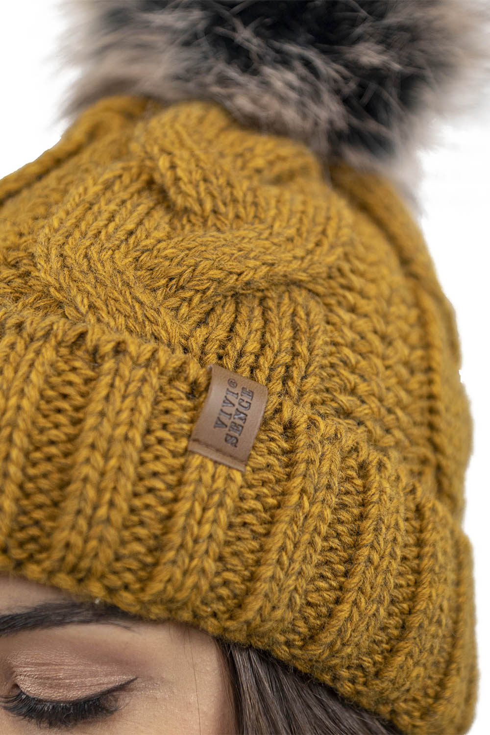 Vivisence Winter Hat With Pom Pom For Women Warm Ideal For Cold Days 7014, dark yellow