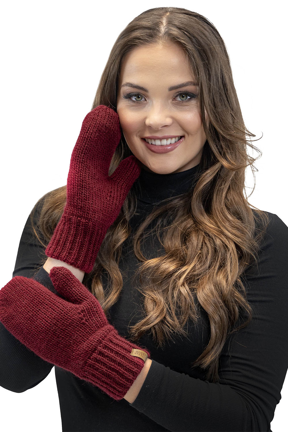 Vivisence Damen Winter Set Mütze Schal Fäustlinge Fleecefutter Gegen Kälte, weinrot