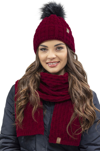Vivisence Femme Bonnet Et Écharpe Pour l'Automne et l'Hiver À Pompon Chauds Doublés De Polaire Anti-Statique Idéal Pour Les Hommes Élégants Parfait Pour Froides Journées 7015Kmpl, bordeaux