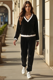 Vivisence Women Tracksuit Velour Set Ribbed Cuffs Comfortable Loungewear 9201, 