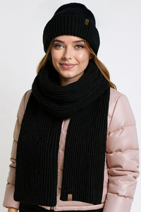 Vivisence Femme Ensemble Bonnet Echarpe Hiver Laine Merinos Douce Chaleur, noir