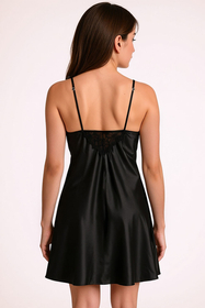 Vivisence Women Satin Nightdress With Lace Detail Adjustable Straps 2038, Black