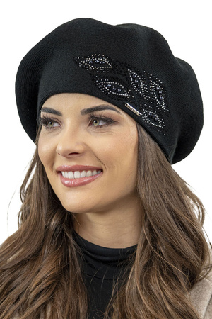 Vivisence Elegant Winter Beret For Women With Classic Style And Zirconia Accents Made From Warm Fabric Perfectly Fitted Ideal For Cold Winter And Autumn Days, Black