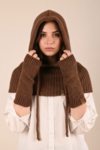 Vivisence Femme Ensemble Hiver Cagoule Et Gants Laine Mérinos Confort Thermique, marron